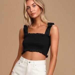 Capulet McKenna Black Smocked Crop Top Tie Strap Ruffle Boho Cottage Festival S